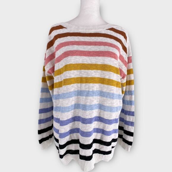 Talbots Slub Cotton Bateau Rainbow Stripe Pullover Sweater w/ Button Detail XL - Picture 9 of 9